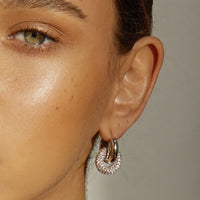 Luv AJ Pave Interlock Hoops - Silver