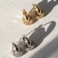 Luv AJ Pave Interlock Hoops - Silver