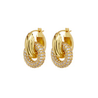 Luv AJ Pave Interlock Hoops - Gold