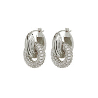 Luv AJ Pave Interlock Hoops - Silver