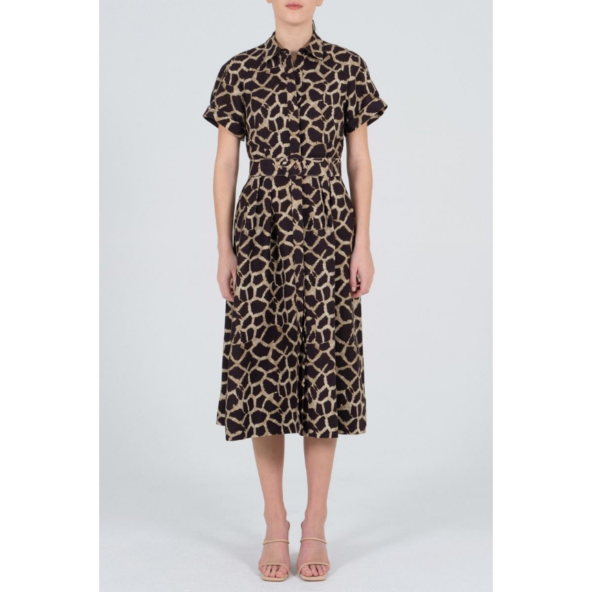 Rebecca Vallance Acacia Short Sleeve Midi Dress Giraffe Print
