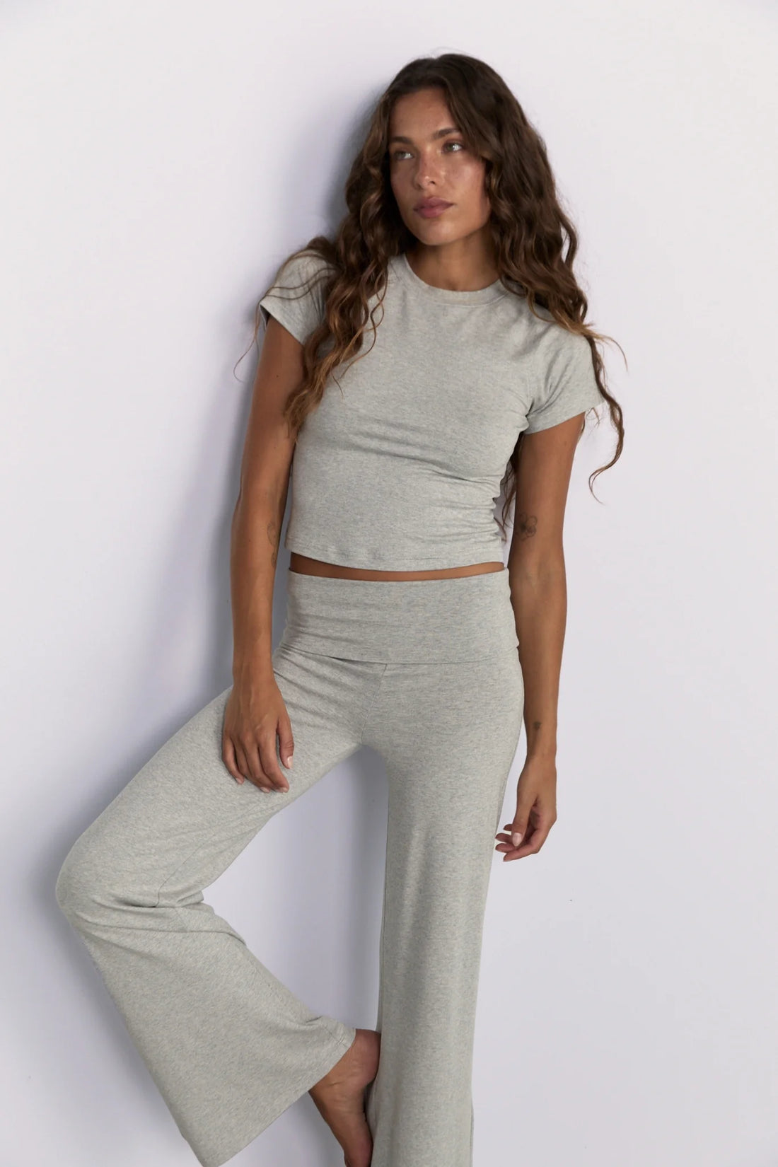 Pinky & Kamal Cropped Baby Tee - Grey Marle