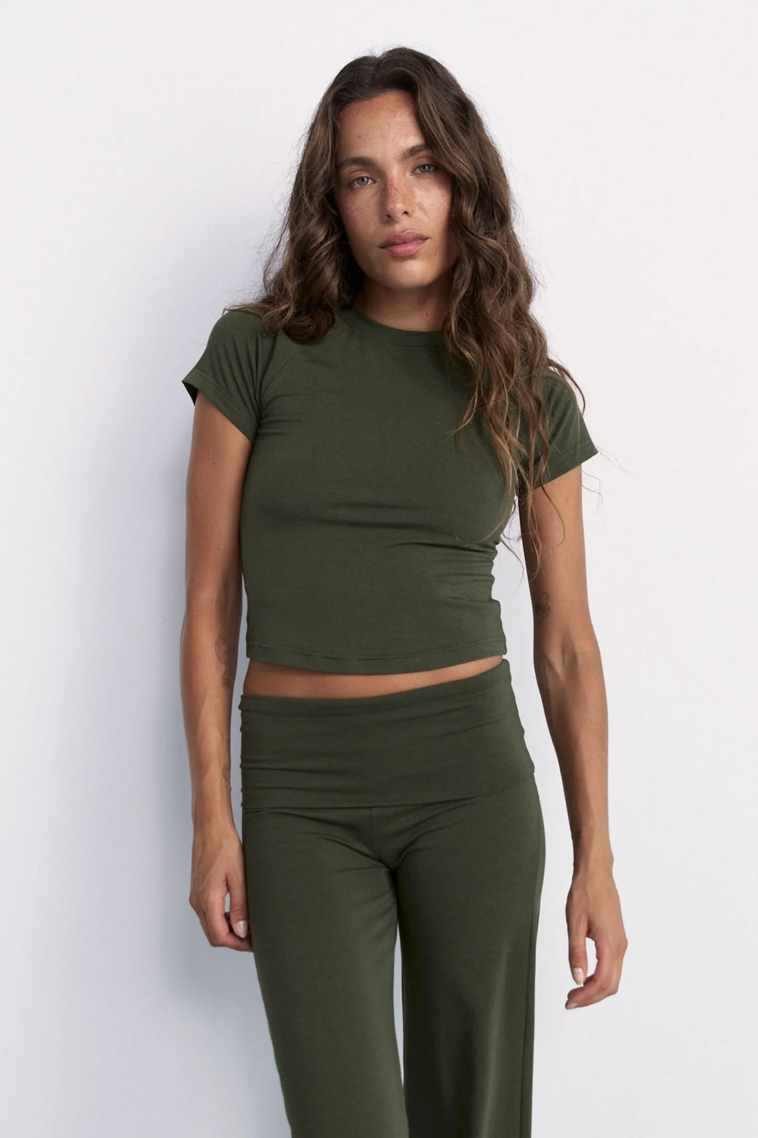 Pinky & Kamal Cropped Baby Tee - Khaki