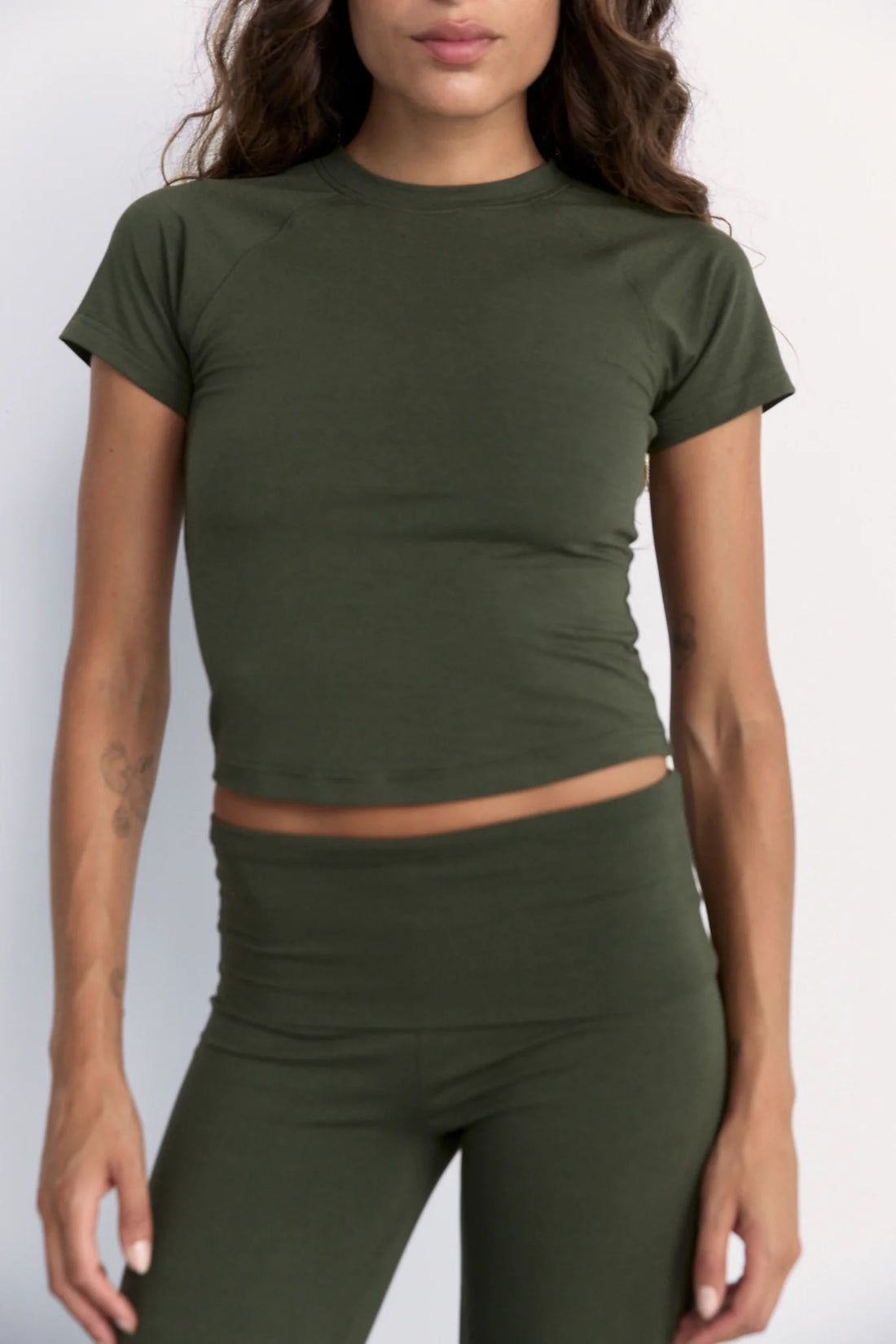 Pinky & Kamal Cropped Baby Tee - Khaki