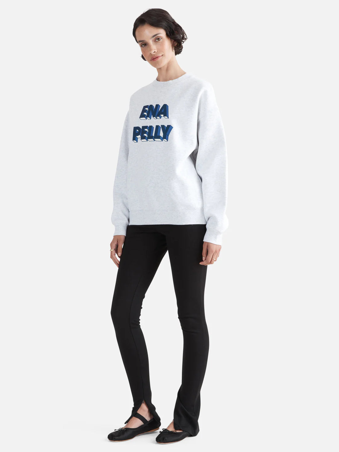 Ena Pelly 3D Logo Relaxed Sweater - White Marle