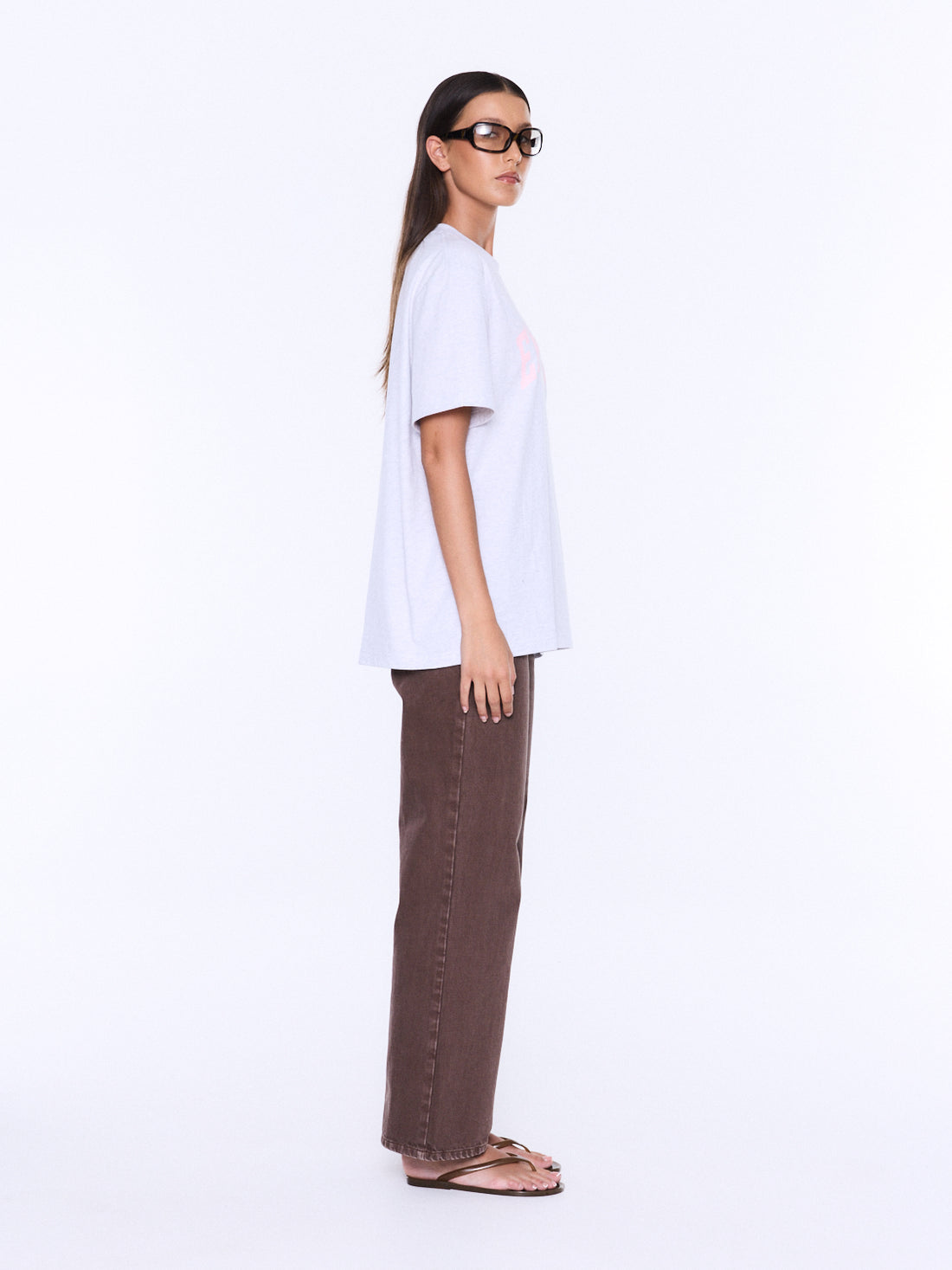 Ena Pelly Sophia Relaxed Tee - White Marle/Pink