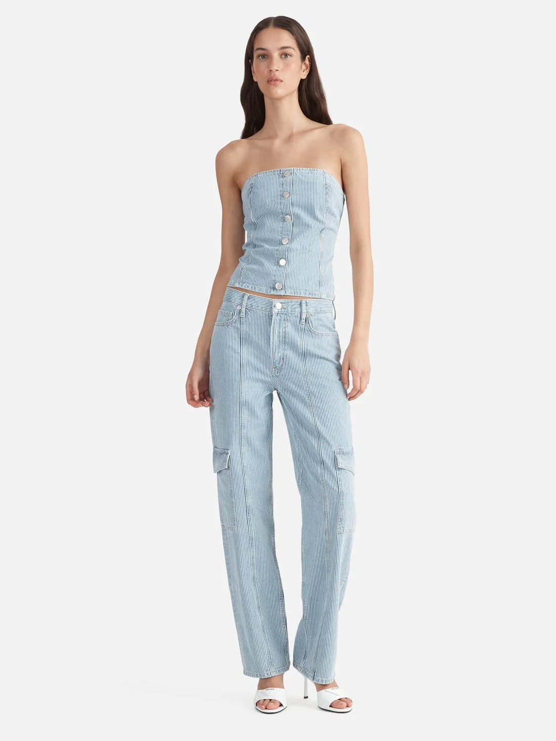 Ena Pelly Diana Denim Utility Pant - Ice Blue Stripe