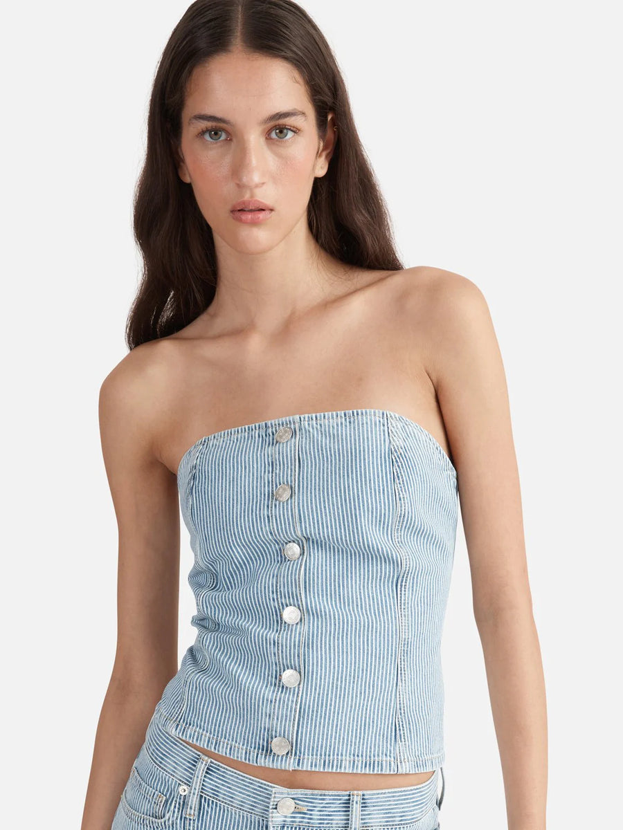 Ena Pelly Diana Denim Bustier - Ice Blue Stripe