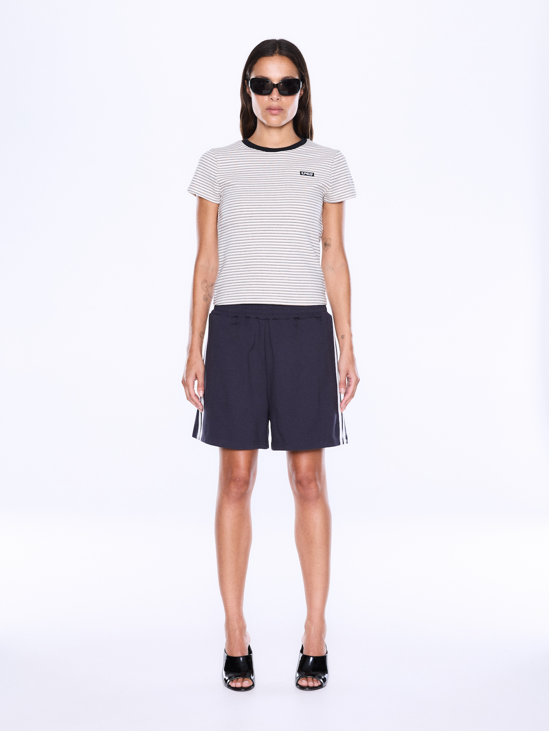 Ena Pelly Valentina Stripe Short - Charcoal