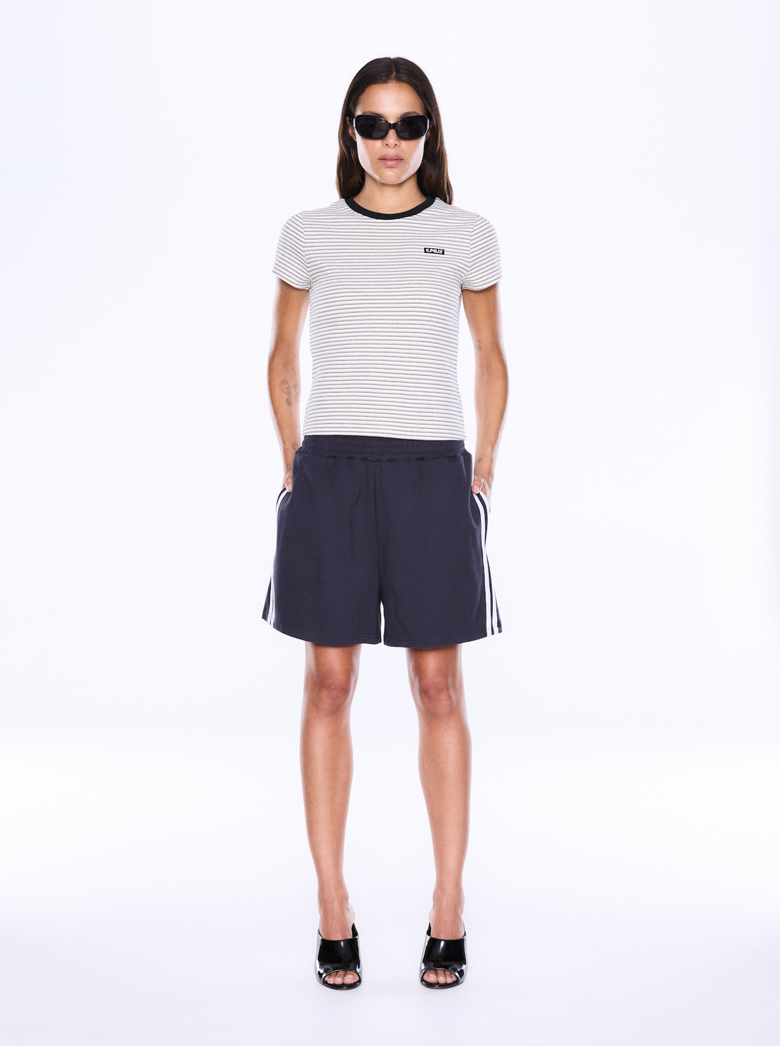 Ena Pelly Valentina Stripe Short - Charcoal