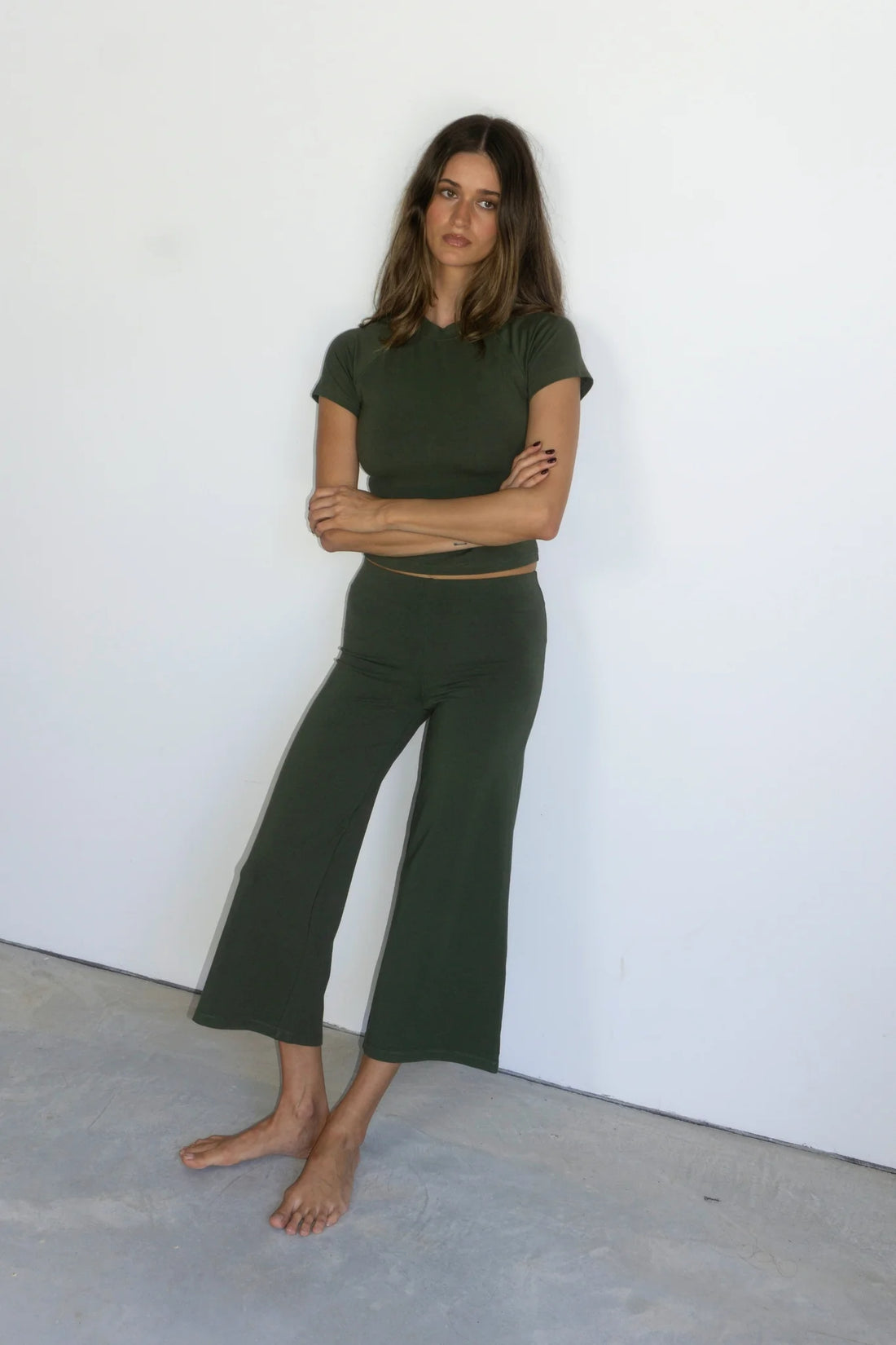 Pinky & Kamal Cropped Baby Tee - Khaki