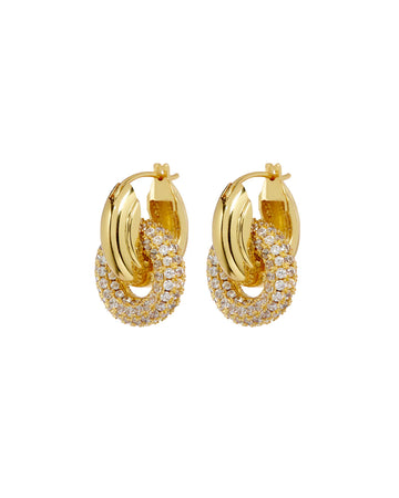 Luv AJ Pave Interlock Hoops - Gold