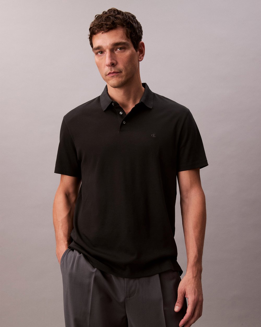 Calvin Klein Supima Chest Embro Polo - Black