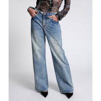 One Teaspoon Jackson Mid Waist Wide Leg Jeans - Sunbleach Blue