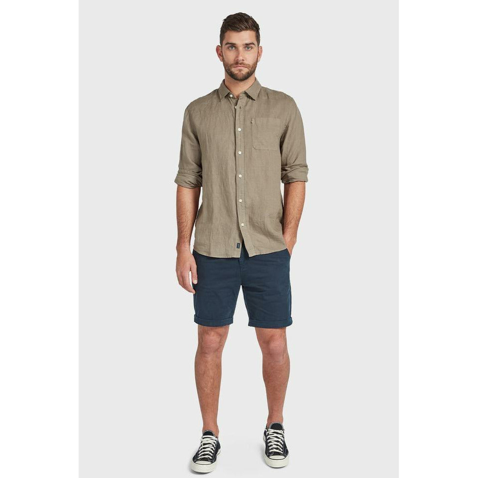 The Academy Brand Hampton L/S Linen Shirt - Olive