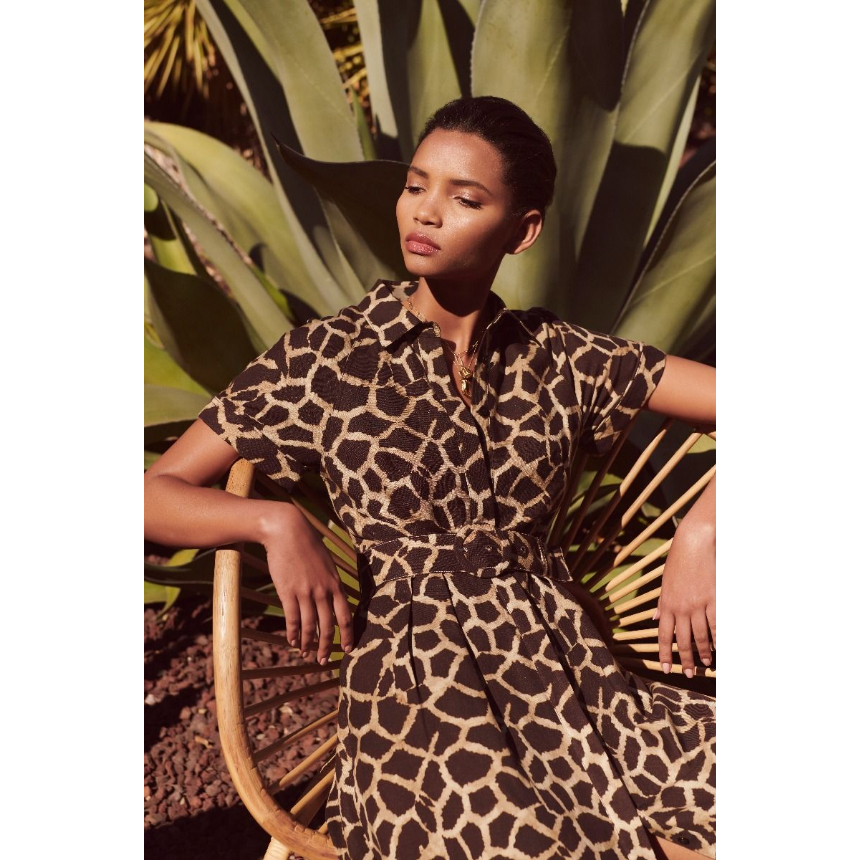 Rebecca Vallance Acacia Short Sleeve Midi Dress Giraffe Print